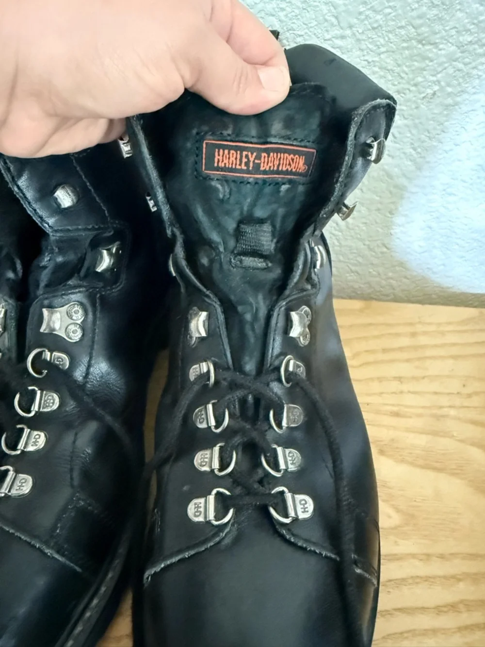 Harley-Davidson Black Leather Moto Lace-Up Boots